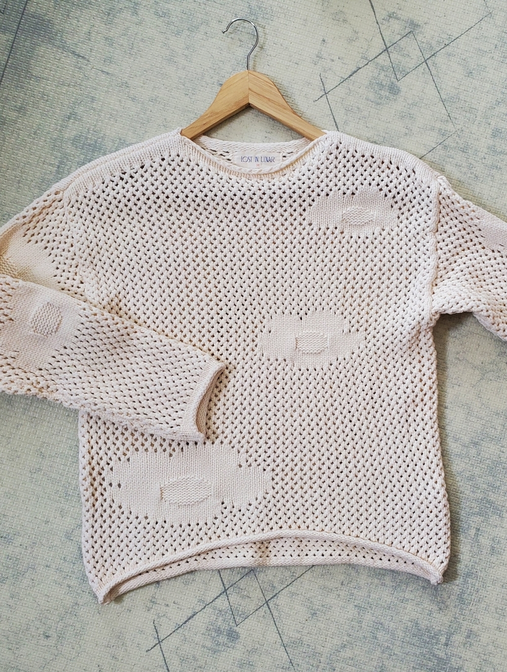 Lost In Lunar M Cream Knit Flower Sweater, Cottagecore, Grandma Core
